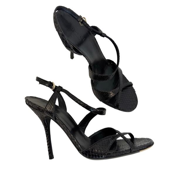 Gucci Black Leather Lizard Strappy Sandals Shoes Made in Italy Size 8B - Picture 1 of 13